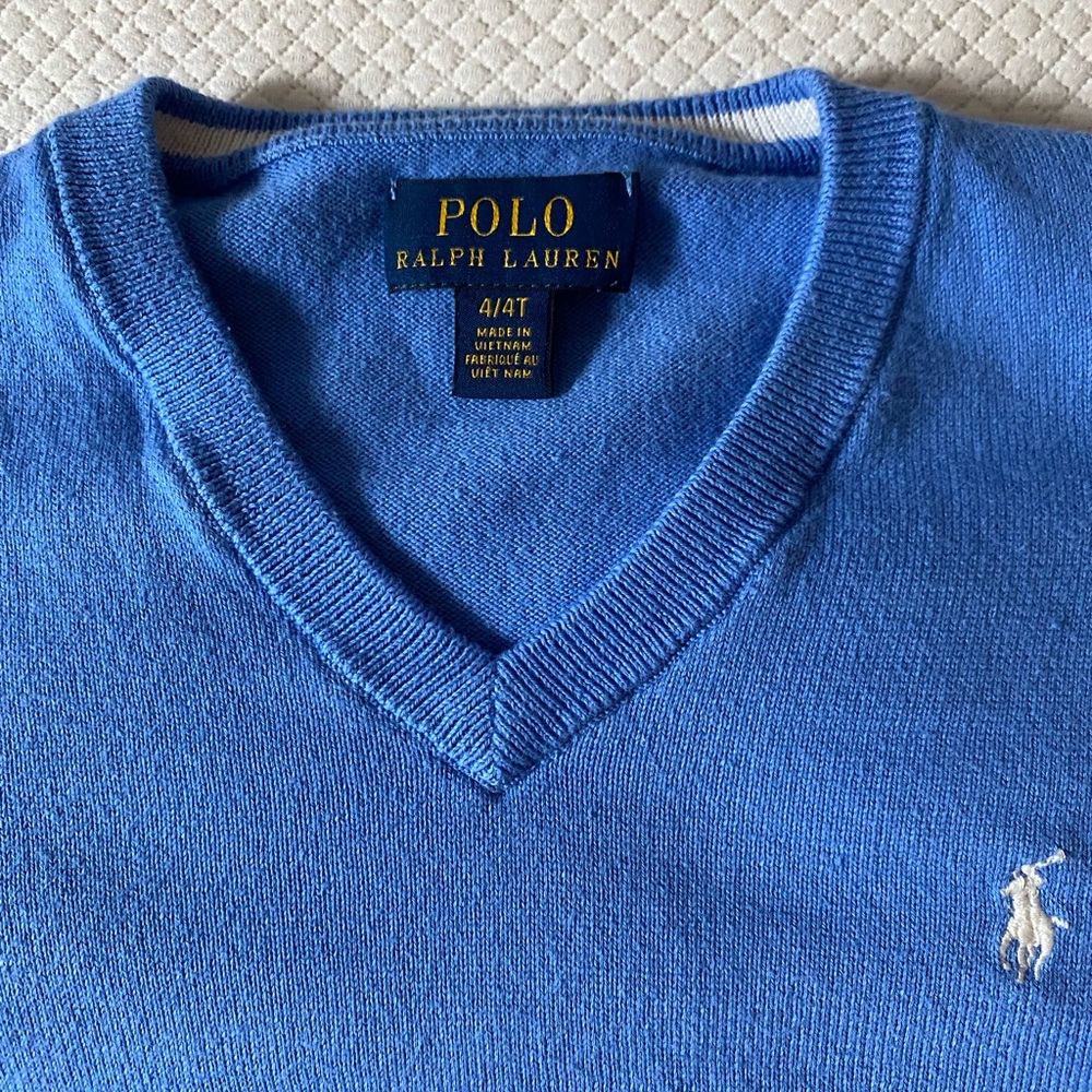 Bright Blue Boys Polo Ralph Lauren V-neck Sweater